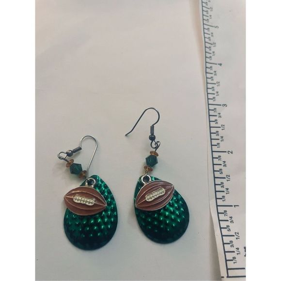 Cute handcrafted football DANGLE EARRINGS - Picture 7 of 7